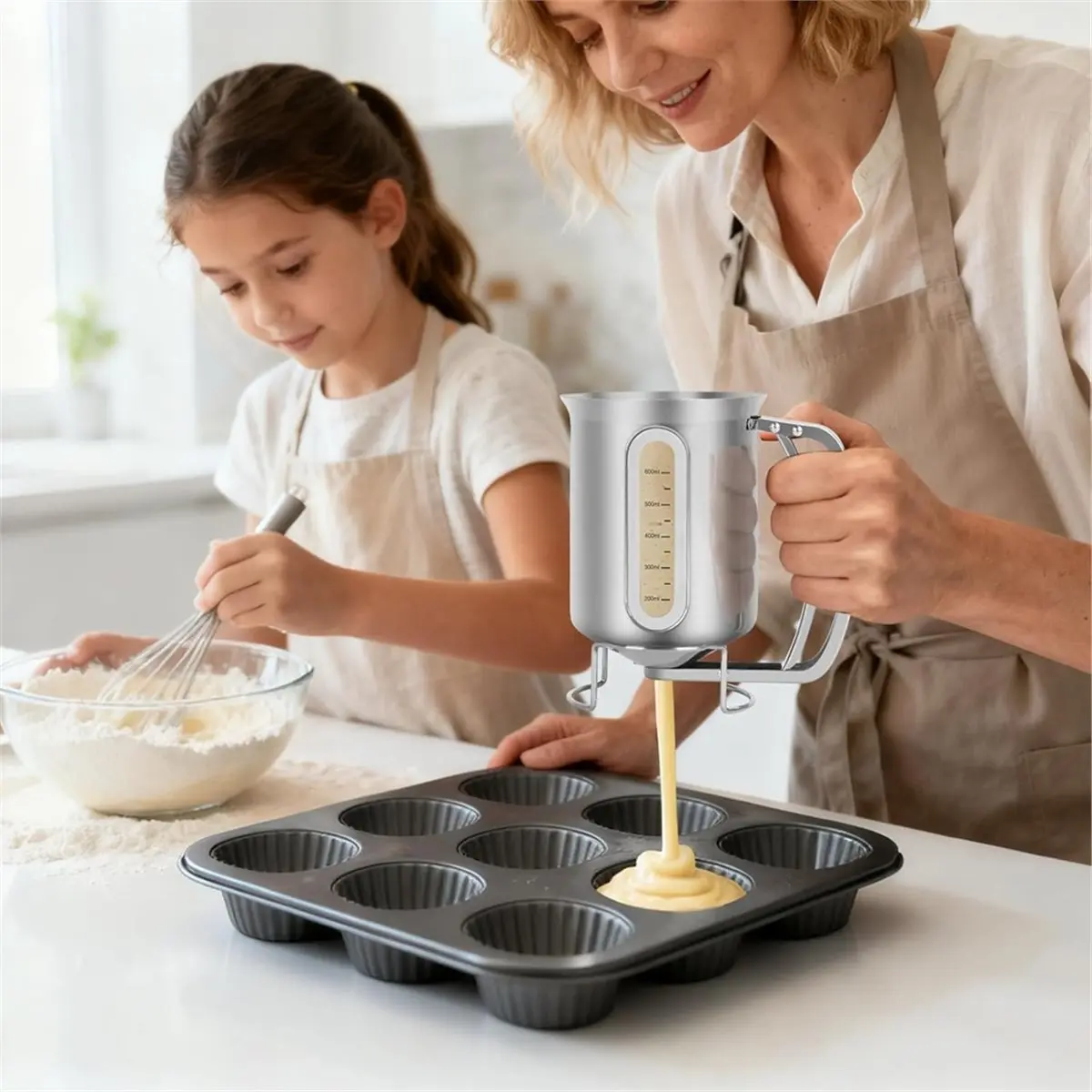 30OZ Pancake Batter Dispenser with Viewing Window Stainless Steel Batter Dispenser for Baking Cupcakes,Muffins,Cooking