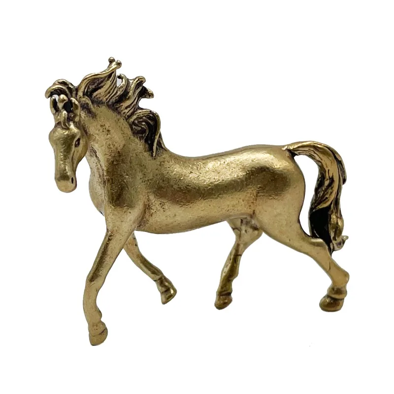 Pure Copper 12 Zodiac Solid Horse Feng Shui Ornaments Vintage Bronze Running Horses Statue Miniatures Figurines Desk Decorations