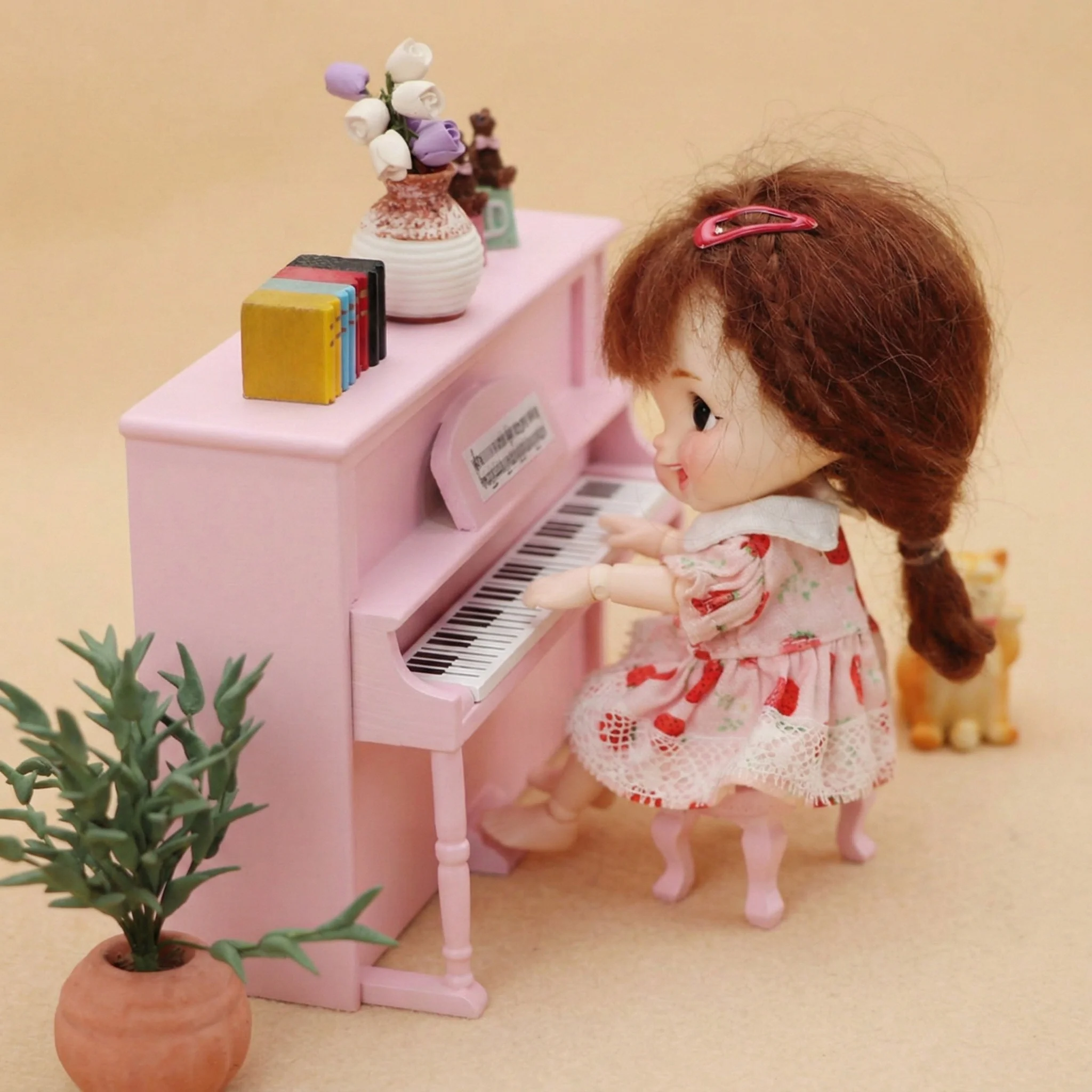 

Cattreasure 1:12 Dollhouse Wooden Miniature Model Upright Piano and Piano Stool Available in 3 Colors