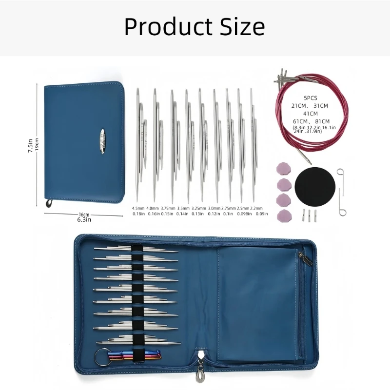 N7MD Multifunction Stainless Knitting Needle Tool Set for DIY Sweater Projects Interchangeable Knitting Needle for Crafting