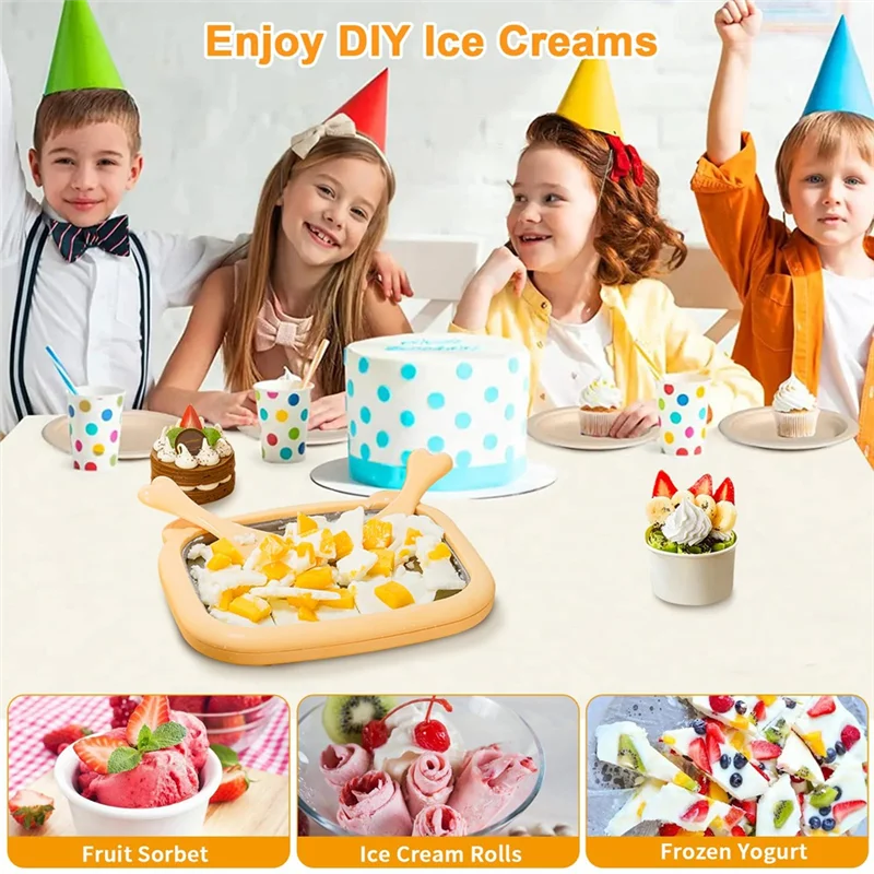 

A91P Мороженица с холодной пластиной из нержавеющей стали и 2 лопаточками для домашних лакомств своими руками Самодельная машина для мороженого Мороженица