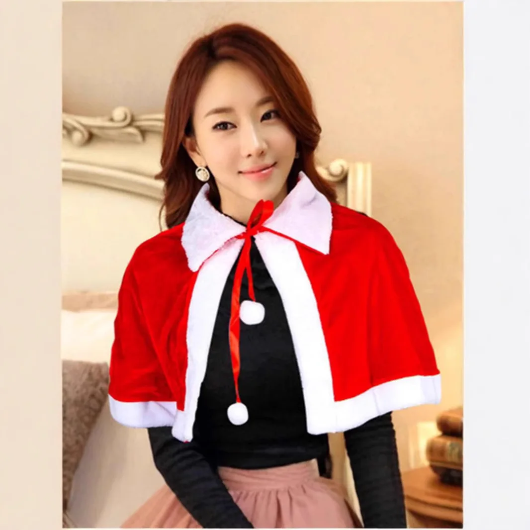 Winter red velvet cape cape christmas cape party costume decoration santa costume fashion