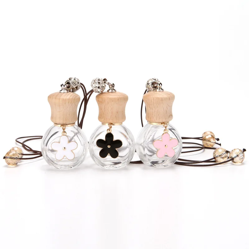 100Pcs Empty Car Air Freshener Perfume Bottle Car Hanging Diffuser Bottle Flower-Style Pendant With Wooden Caps