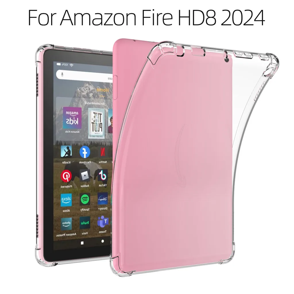 

For Amazon Kindle Fire HD 8 Case Fire HD8/HD8 Plus/2022/2024 Silicon TPU Clear Airbag Cover for Kindle 8inch Soft Back Cover