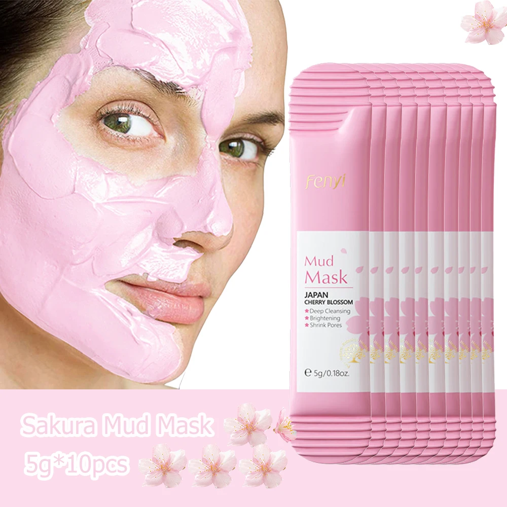 10Pc Cherry Blossom Mud Face Mask Whitening Moisturizing Anti-Aging Skin Care Oil-Control Brightening Pore Cleansing Facial Clay