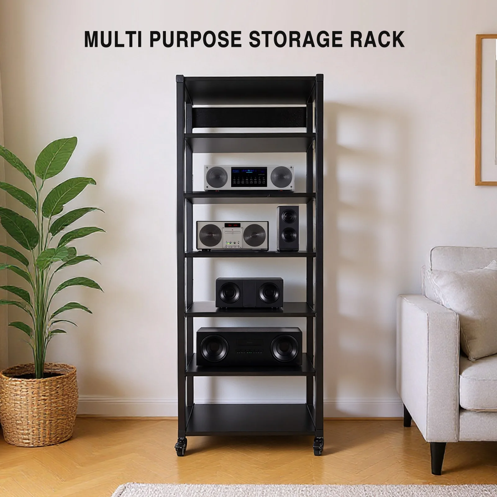 

Аудио-видео стеллаж на колесах с регулируемой полкой для CD-дисков, медиаконсоль для проигрывателей компакт-дисков, стереоресиверов и AV-оборудования