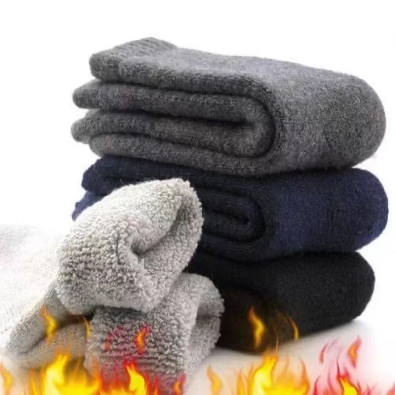 5Pairs Winter Thicker Warm Menโs Sock Wool Male Women Socks Super Solid Socks Merino Wool Socks Against Cold Snow Terry Sock