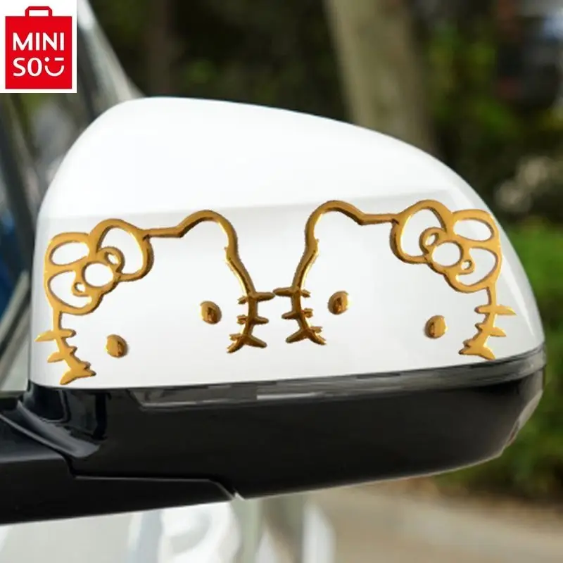 

MINISO car rearview mirror 3D sticker cartoon hello kitty decoration waterproof cover scratch car sticker Accessories