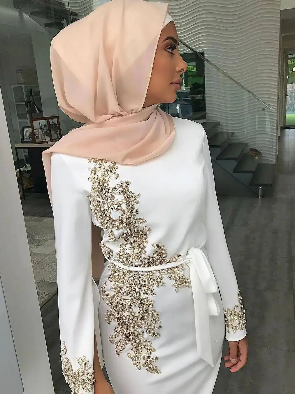 Latest pearl beading Thicker Muslim Robe abaya syari female full length flowers Muslim abaya Worship Service abayas wy1977