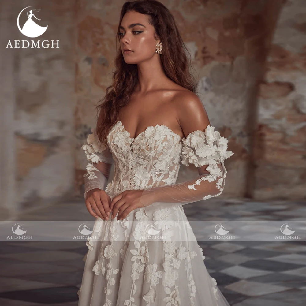 Aedmgh A-Lijn Vintage Trouwjurken 2023 Lieverd Afneembare Lange Mouw Robe De Mariee Glamoureuze Appliques Vestido De Novia