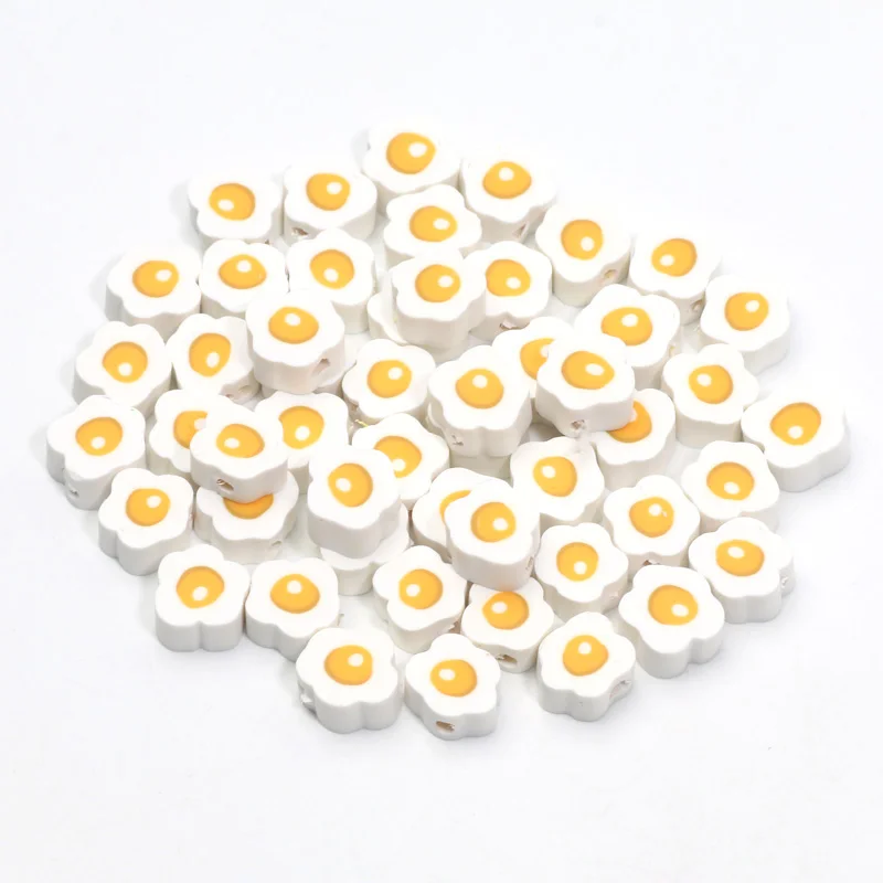 20/50/100pcs White Cute Poached Egg 10mm Polymer Clay Bead For DIY Jewelry Making Necklace Bracelet Earring Keychain Accessories