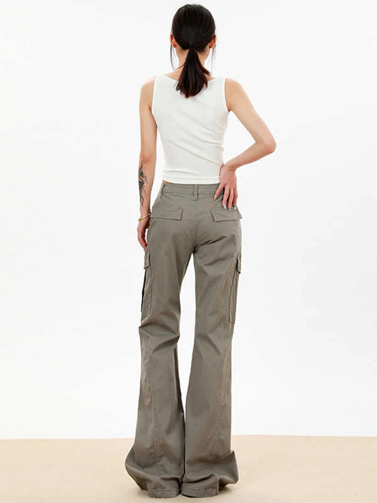 جينز نسائي منخفض الارتفاع كاكي أمريكي ريترو Bootcut جينز دينم سروال Y2k ياباني 2000s شارع العليا Harajuku جرس سفلي