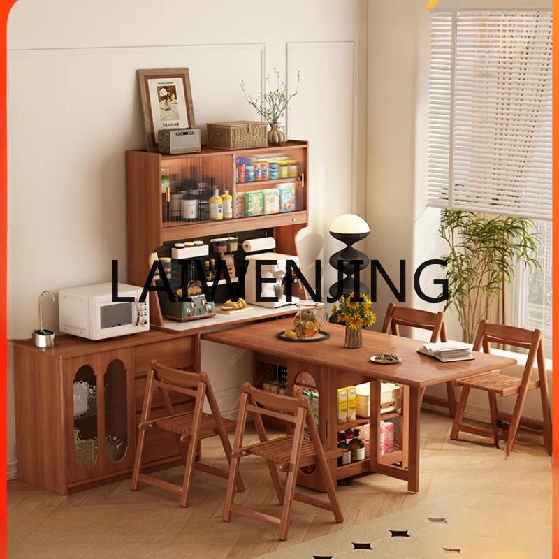 Antique Style Solid Wood Retractable Dining Table Integrated Locker Wall Tea Water Bar Kitchen Combination Clothes Closet