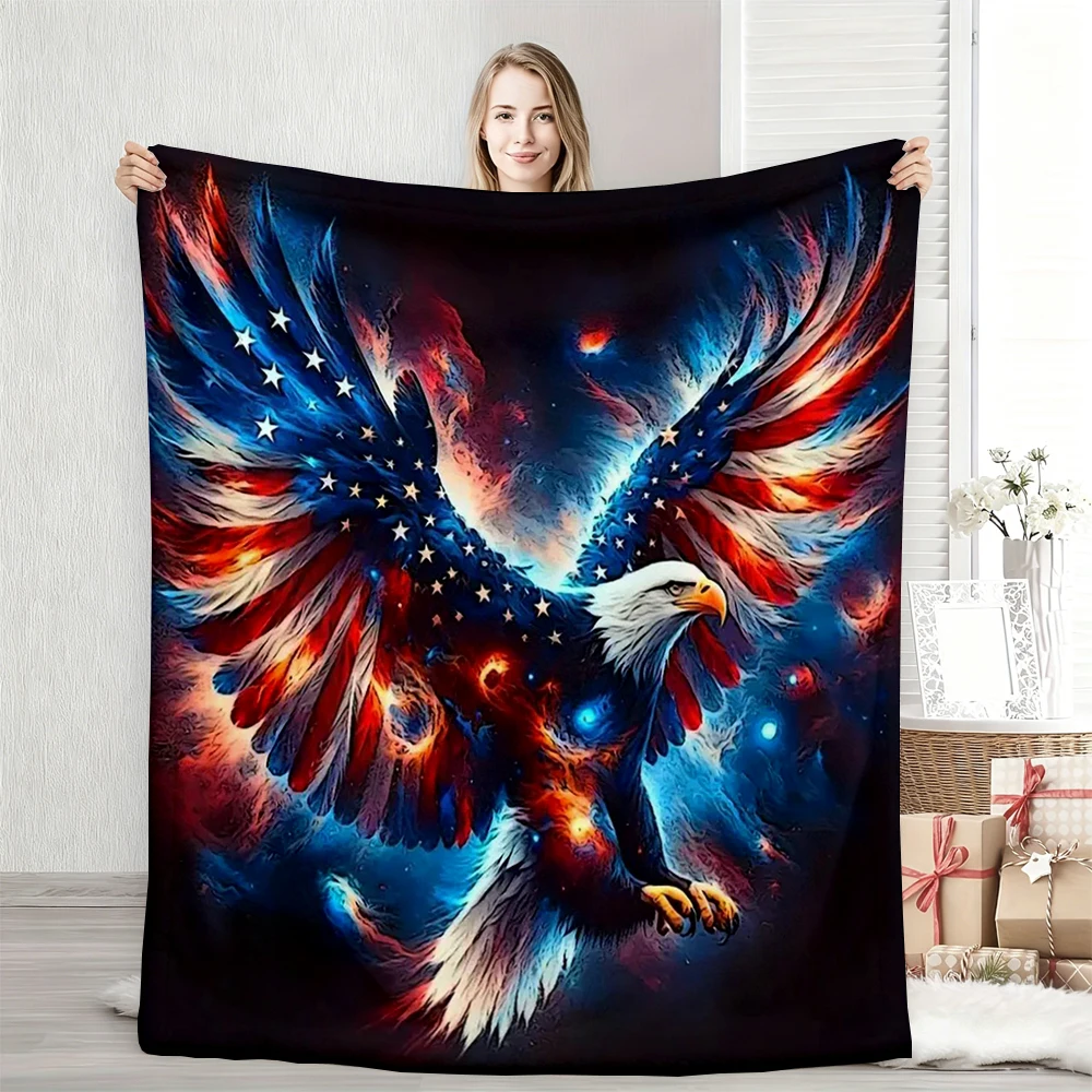 1pc Flannel Throw Blanket flag eagle pattern HD Digital Print,suitable for sofas,beds,offices,travel,camping chairs,warm blanket