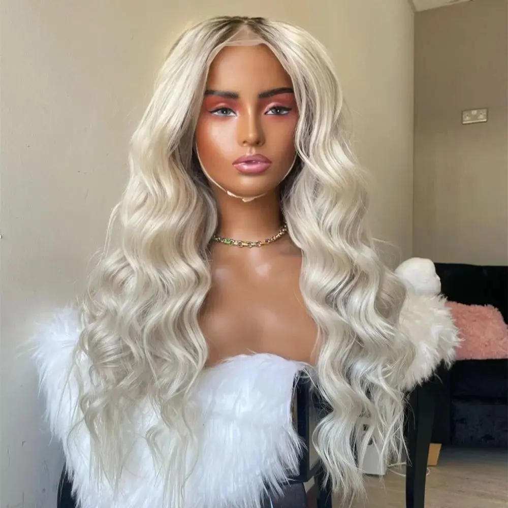 

Loose Wave Curly Wig Syntheic Lace Frontal Wigs Luxury Cosplay Party Wigs for Girls Glueless 13x4 Icy Platinum Blonde Ash Roots