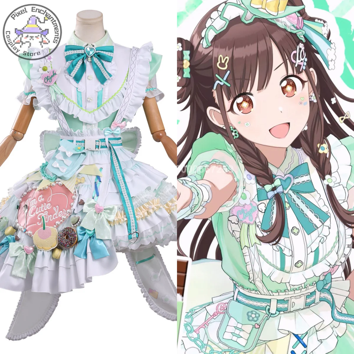 

Hot THE IDOLM Cosplay STER SHINY COLORS Costume Anime Chiyoko Sonoda Role Playing Cute Green Lolita Dress Outfit Women Comic Con
