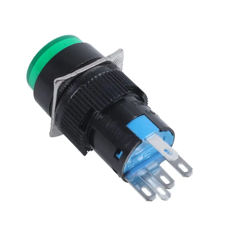 Solid 20X AC 250V 5A SPDT 1NO 1NC 5 Pins Latching Green Push Button Switch W 220V LED Lamp