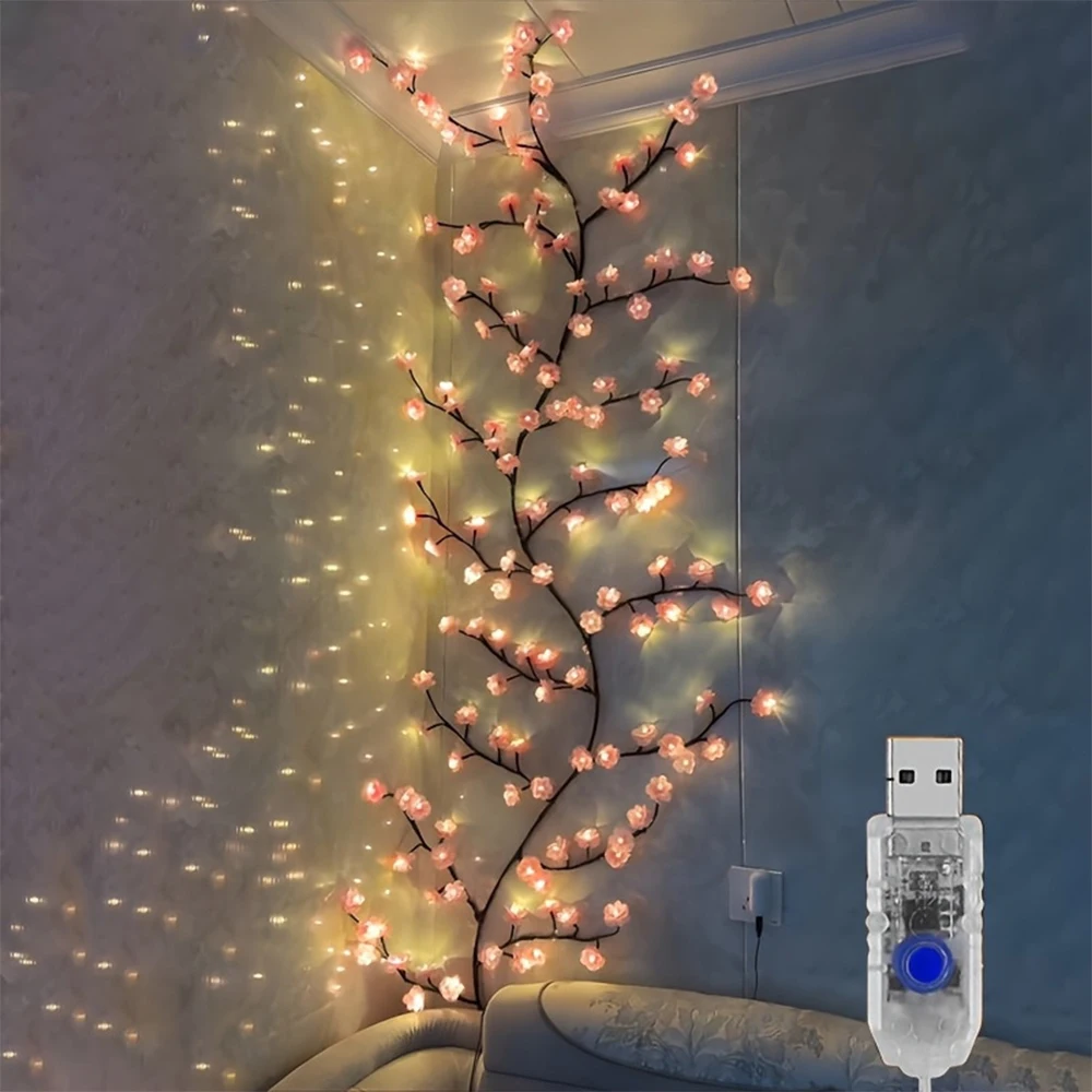 Usb Wall Mounted Led Branch Lights Cherry Blossom Vine Lights 72 Led 8 Modes For Indoor Christmas Decoration    JJ1963FV