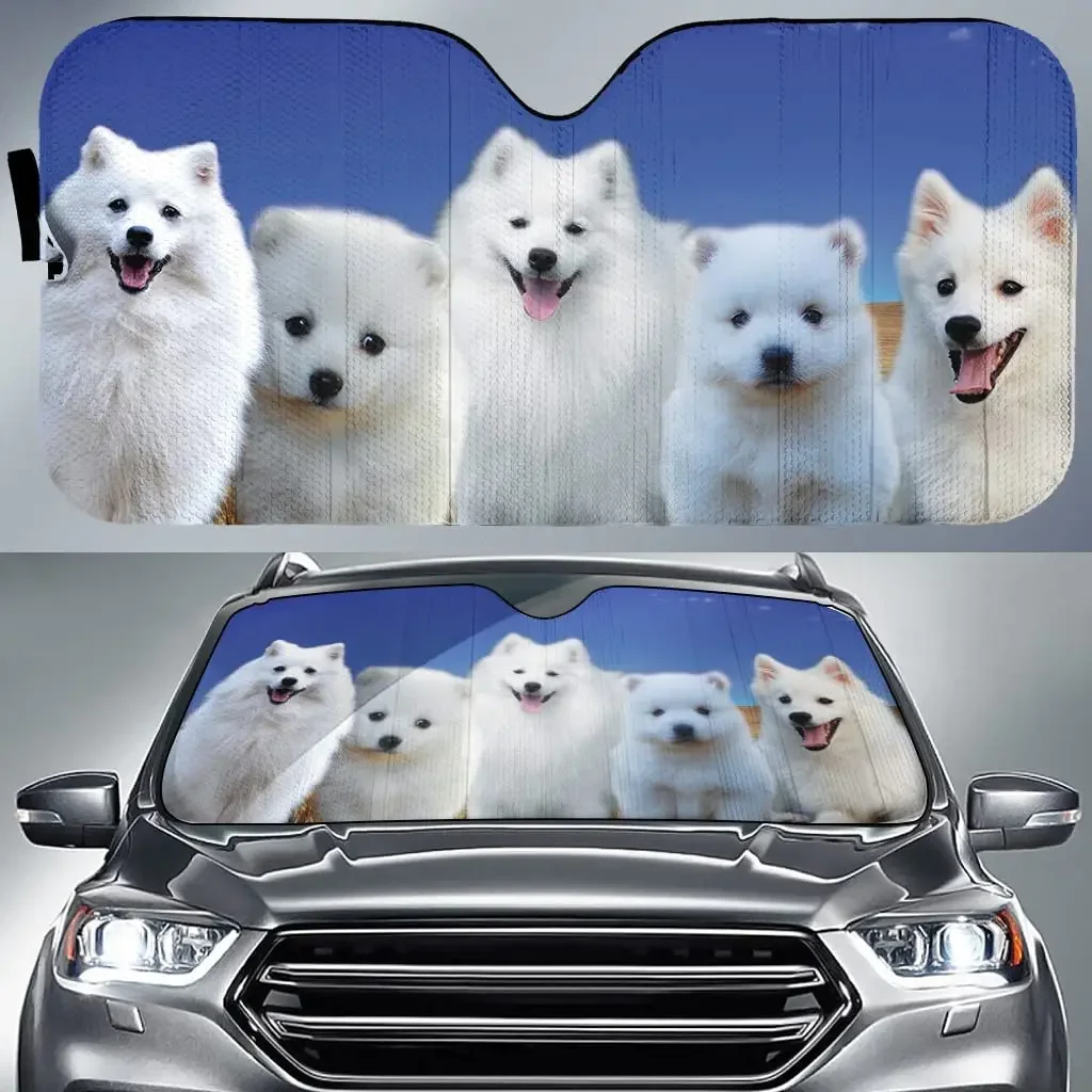 Lovely Japanese Spitz Dog Family Car Sunshade, Japanese Spitz Auto Sunshade for Car, Japanese Spitz Car Window Sun Cover, Car Wi