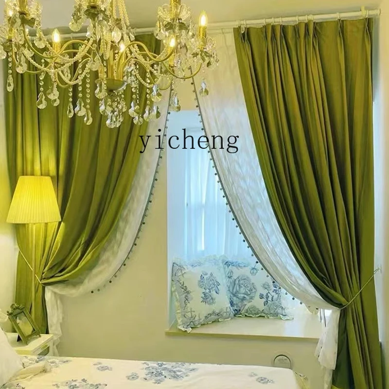 

FY Customized Full Blackout Velvet Curtains Living Room Bedroom Decoration Lace Sheer Curtains Solid Color