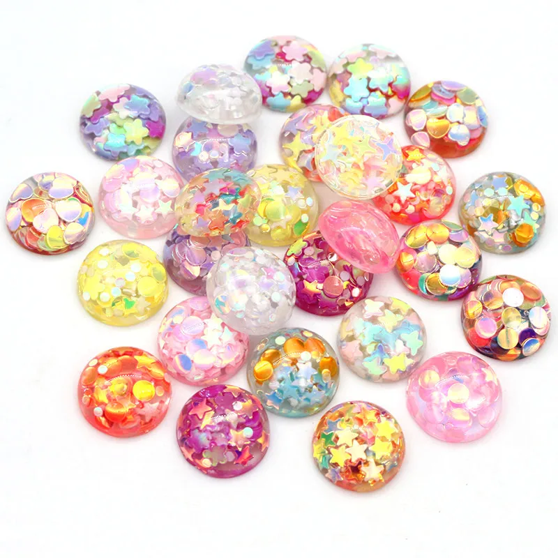 40pcs 12mm Mix Colors Star Round Moon Style Flat Back Resin Cabochon For Bracelet Earrings Accessories