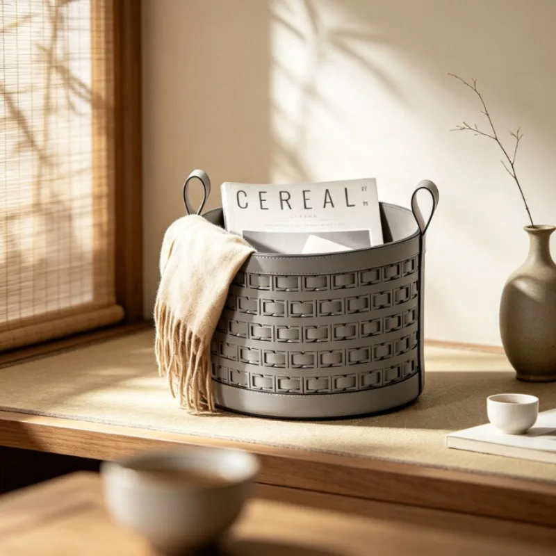 Leather Laundry Hamper Collapsible Minimalist Light Luxury High-end Storage Basket for Closet Hotel Vacation Rental Dorm