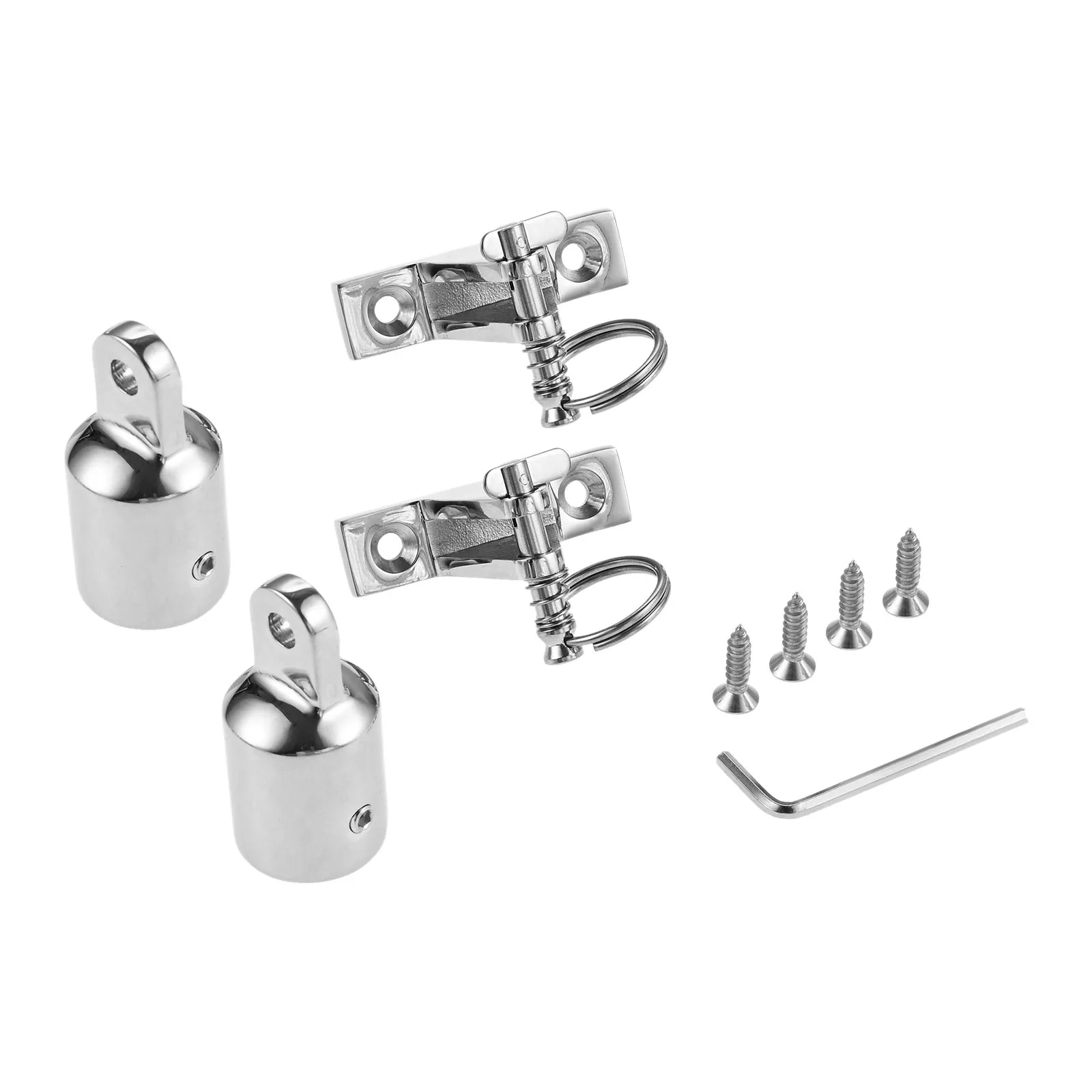 2pcs Boat Bimini Top Eye End Cap 22/25mm with Bimini Top Deck Hinge Quick-release Pins Screws and Hex Key Wrench