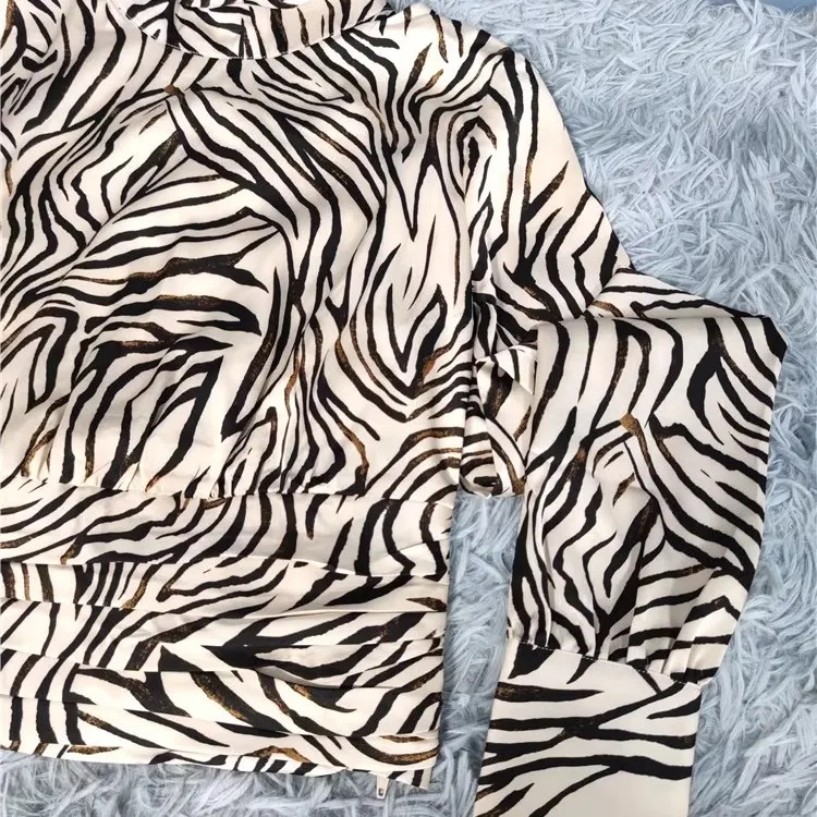 Elegancka, gładka tkanina, wysokiej jakości stójka, wzór zebry, rękaw typu latarnia, bluzka damska premium, wysoka jakość, transgraniczna...