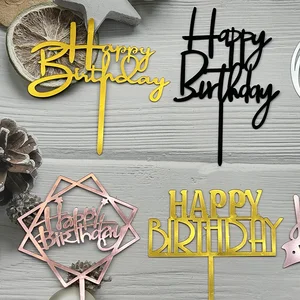 أكريليك عيد ميلاد سعيد كعكة توبر ، وردي ، ذهبي ، فضي ، أطفال ، رجال ، نساء ، زينة كعكة ، استحمام الطفل ، لوازم الهدايا ، 10 قطع أفضل 6 كيك رجالي مربع مبيعا - رقم 2