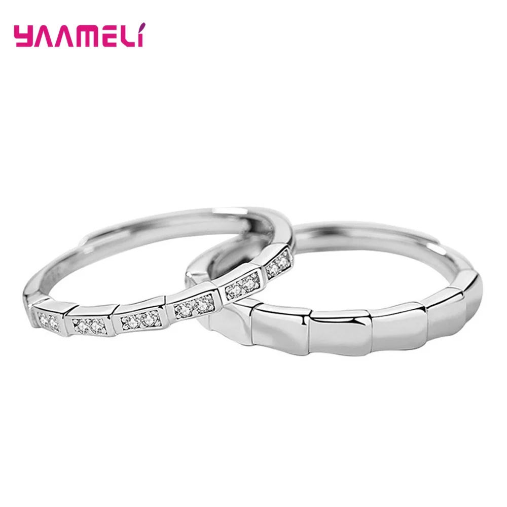 

925 Sterling Silver Jewelry Promise Rings for Couple Lover Male Female Clear Cubic Zircon Wedding Engagement Resizable Size