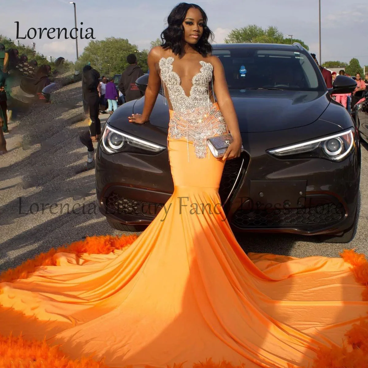 

Glitter Rhinestones Mermaid Prom Dress Sleeveless 2024 For Black Girls With Gloves Luxury Crystals Formal Evening Party Gowns