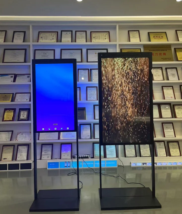 43 55 65 Inch Indoor Shop Window Display Advertising Screen 2500nits LCD Digital Signage Floor Stand Totem Fact to Street