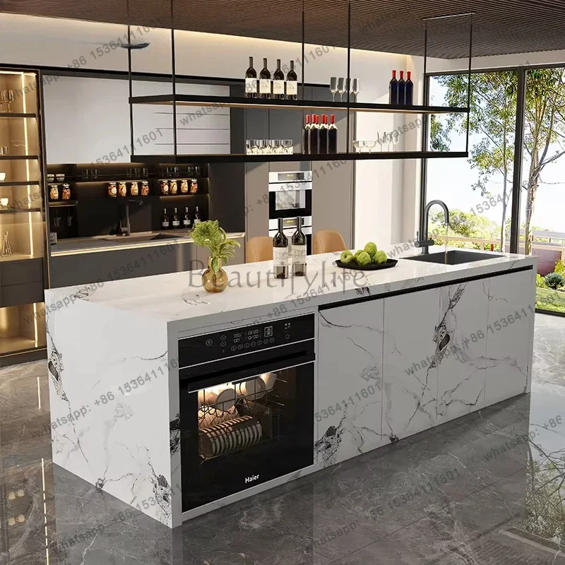 D38Slate cuisine bar, island table, integrated open kitchen, central guide table and western kitchen