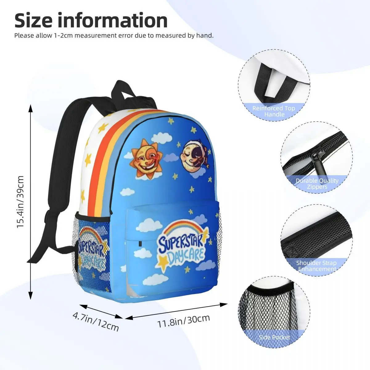 SuperStar Daycare Sun And Moon Backpack New Fashion High Capacity Waterproof College Backpack Trendy Laptop Travel Book Bag