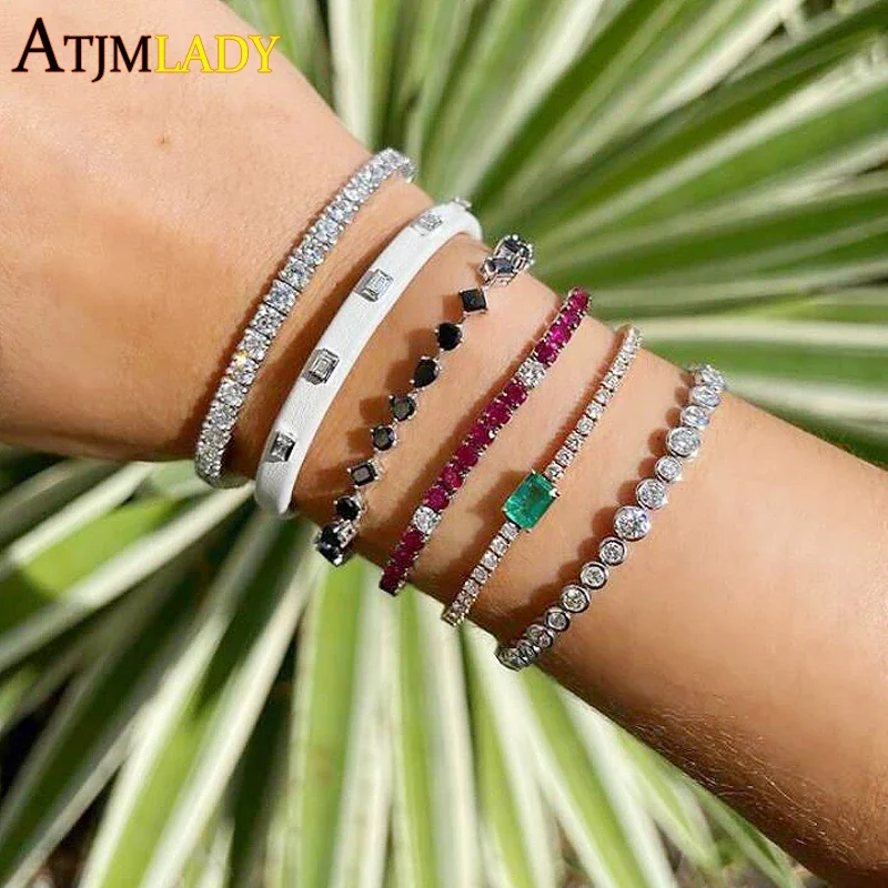 3MM CZ Thin Tennis Chain Single Green Color Stone Bracelet Pave Cubic Zirconia CZ Bling Sparking Fashion Women Girl Jewelry