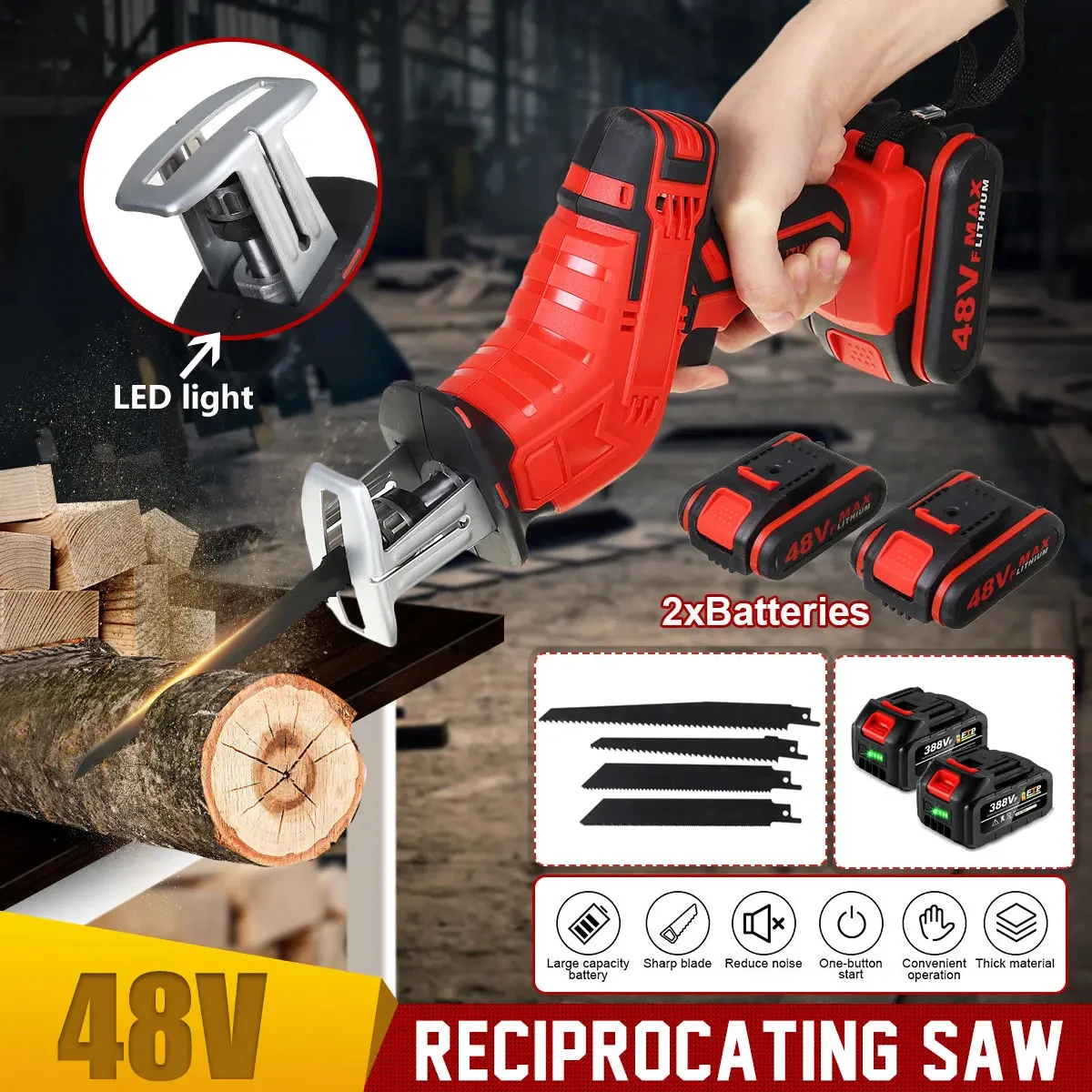 21V Cordless Reciprocating Saw Chainsaw Wood Metal PVC Pipe Cutting Reciprocating Saw Garden Power Tool For Makita 18V Battery