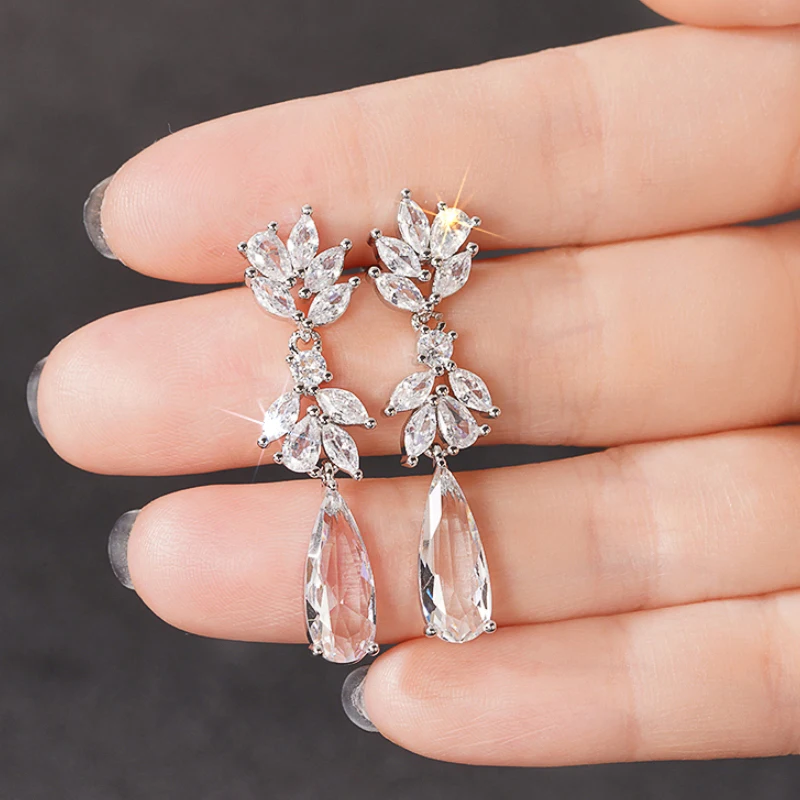 Huitan Luxury Delicate Bridal Wedding Earrings Jewelry with Bright Drop-shaped Zirconia Female Graceful Gorgeous Accessories