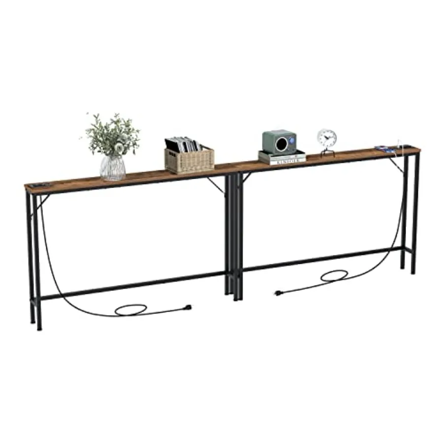 

Skinny 5.9" Console Table 47.24" Narrow Long Sofa Table with Power Outlets USB Ports Industrial Wooden Entry Table for Entryway