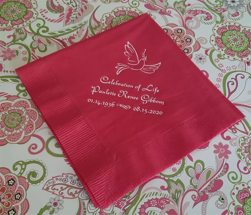 Personalized Bereavement Napkins, Memorial Napkins, Celebration of Life, Anniversary Napkins,50Pcs