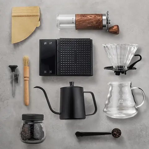 4~10 पीस पोर ओवर कॉफ़ी सेट कॉफ़ी बीन ग्राइंडर हॉट वाटर ड्रिप केटल कॉफ़ी पॉट आउटडोर ट्रैवल वाइल्डरनेस किट गिफ्ट बॉक्स के साथ 10 best sales कॉफी किट - №9