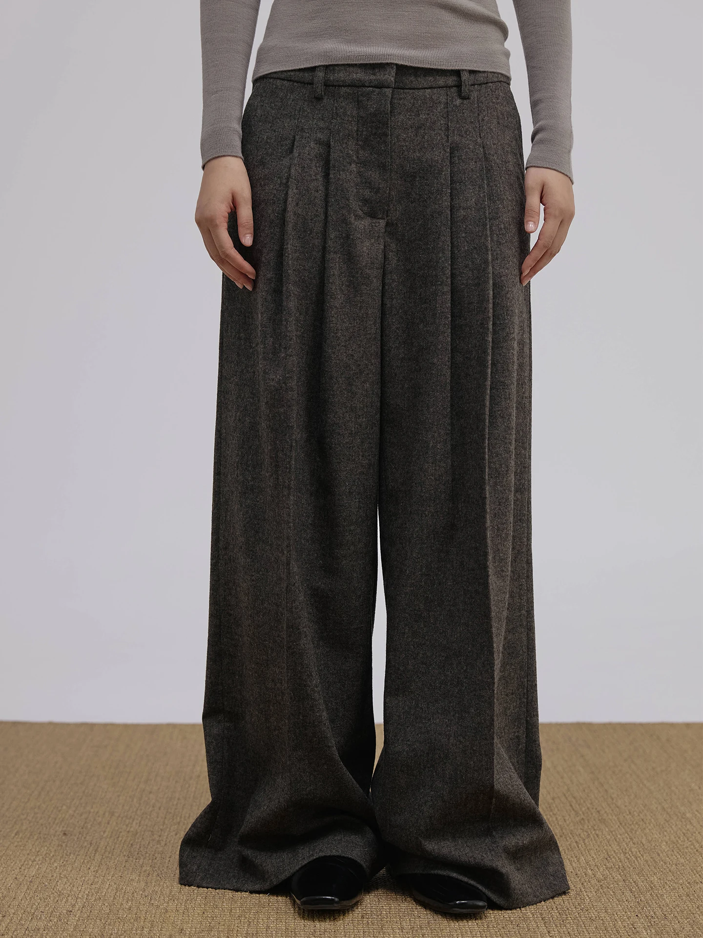 

Женские повседневные винтажные шерстяные брюки с низкой посадкой и широкими штанинами, осенне-зимние, свободного кроя, модные повседневные брюки из смесового полиэстера