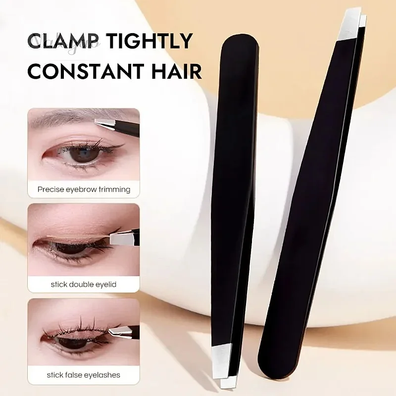 Wholesale Stainless Steel Black Eyebrow Tweezer Slant Flat Point Precision Beauty for Eyebrow & Ingrown Hair Removal