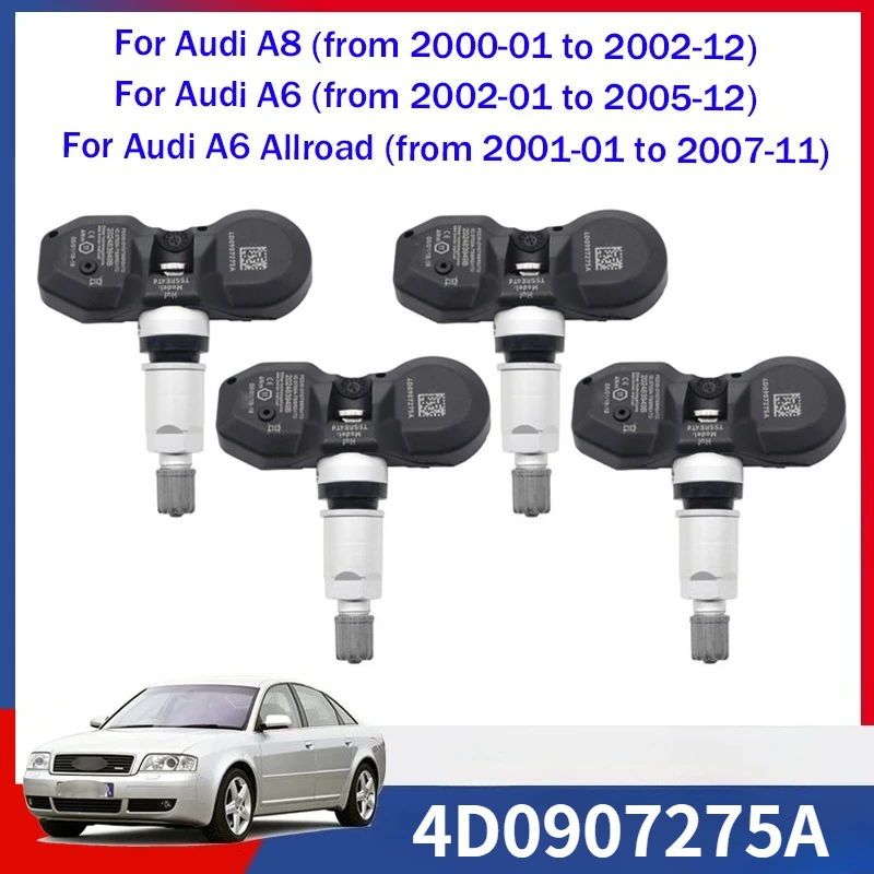 4D0907275A For 2004 2005 2006 2007 Audi A4 A6 Allroad TPMS 4PCS Tire Pressure Monitor System Sensor 315MHZ 4D0907275D