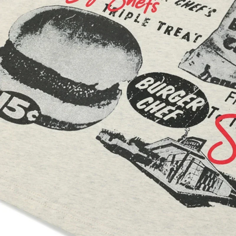 Retro Nostalgische Hamburger En Friet Print Korte Mouwen