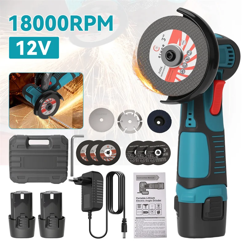 mini amoladora angular de iones de litio de 12 v herramienta de pulido y corte con velocidad de corte de 18000 rpm protector de seguridad con bloqueo herramienta de corte y pulido de metal y madera
