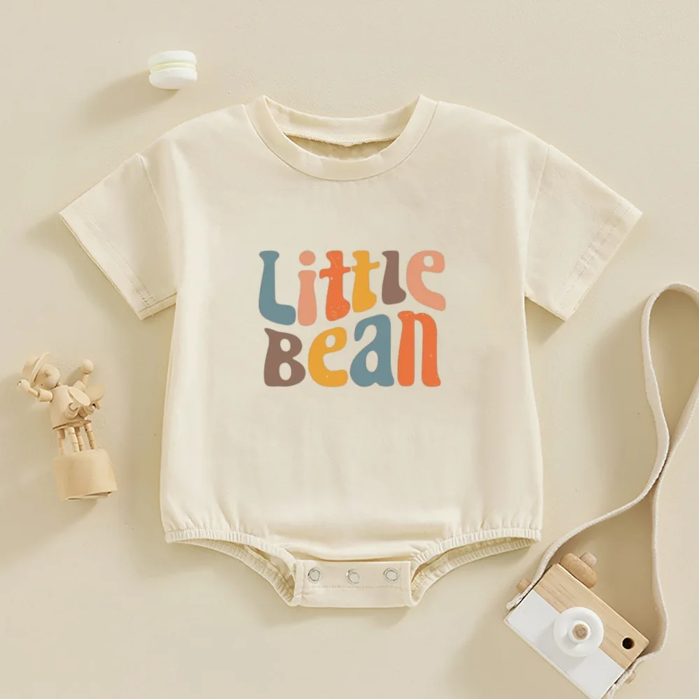 Newborn Baby Boy Girl Coffee Romper Bubble Short Sleeve Little Bean Bodysuit Ovesized Shirts Infant Casual Shirts Top