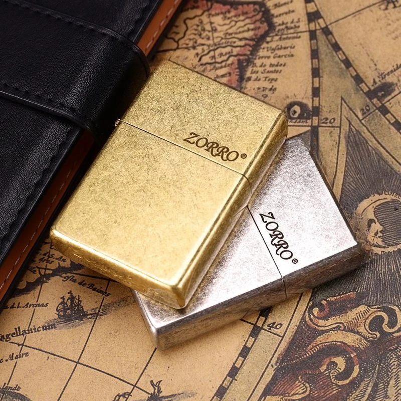

ZORRO оригинальная керосиновая зажигалка в стиле ретро, креативная чистая медная оболочка, ветрозащитная латунная сигарета с двигателем, подарочная коробка для курения