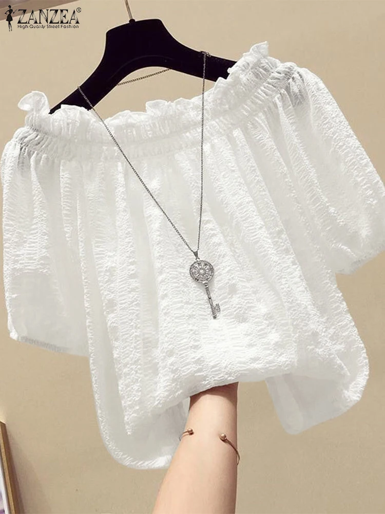 ZANZEA Women Blouse Summer Tops Solid Color Puff Sleeve2025 O Neck Tunic Female Shirts Loose Casual OL Work Blusas Oversized
