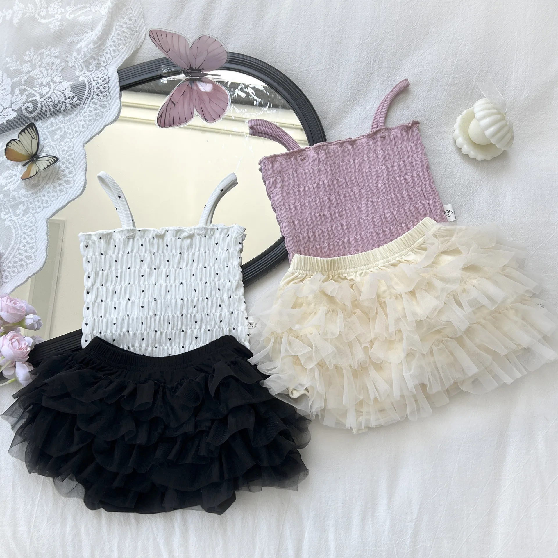 Baby Clothing Set Korean Style Princess Sleeveless Vest and Skirt Summer Sweet Casual Simple Princess Cute Two-piece Set