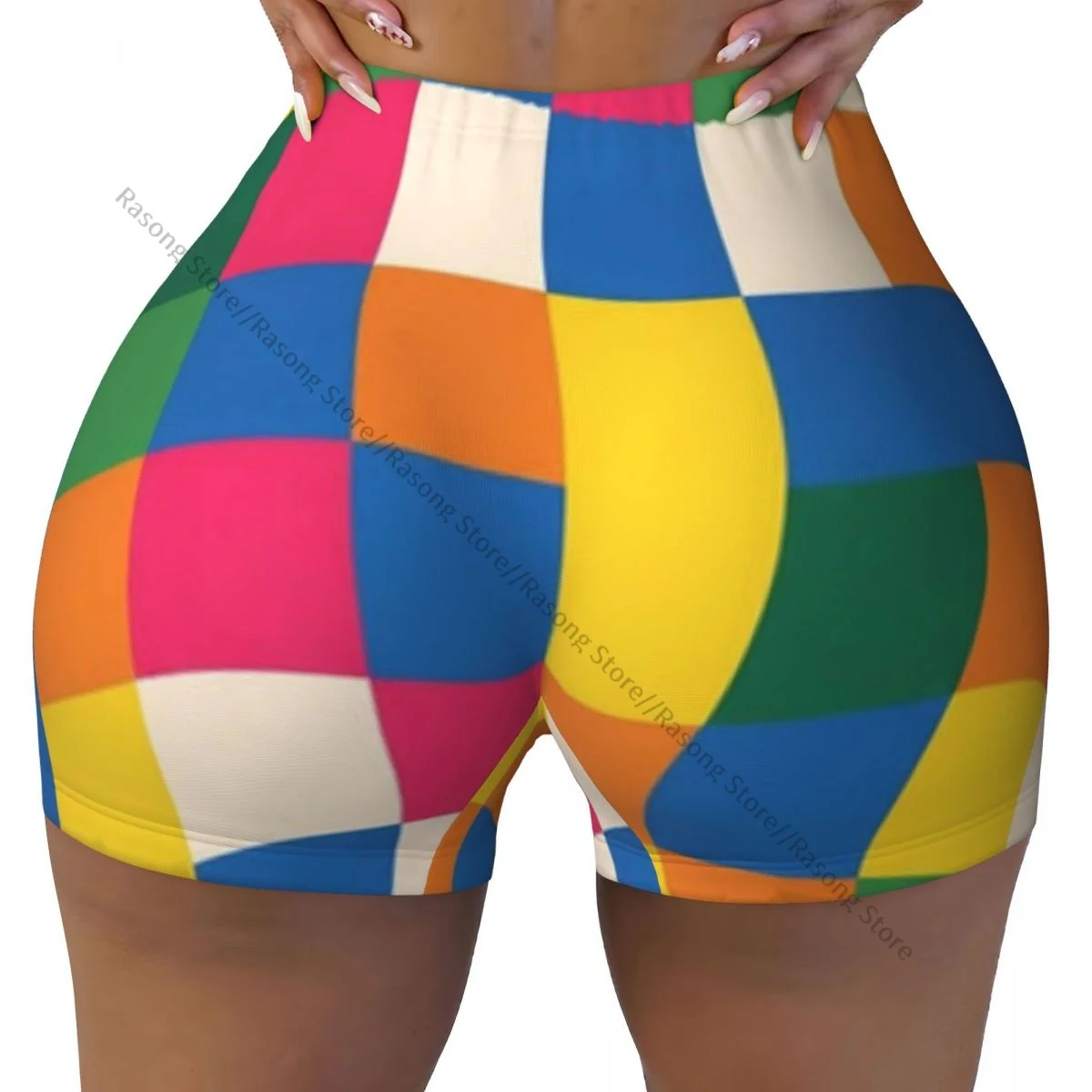 Yoga Shorts Colorful Abstract Pattern Women Biker Tight Elastic Workout Sports Leggings Sportswear